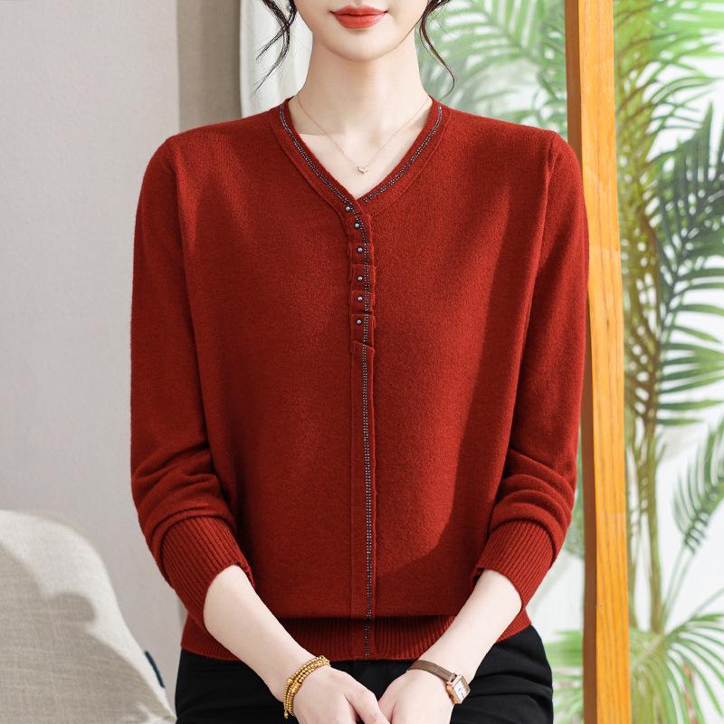 Feinstrickpullover für Mütter: Frühlings-/Herbststil, Langärmeliger Wollpullover für Frauen mittleren Alters