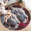 Roses and Tigers, Leopards Round Area Rug,Carpet Rug for Living Room Bedroom Sofa Playroom Decor,Non-slip Floor Mat