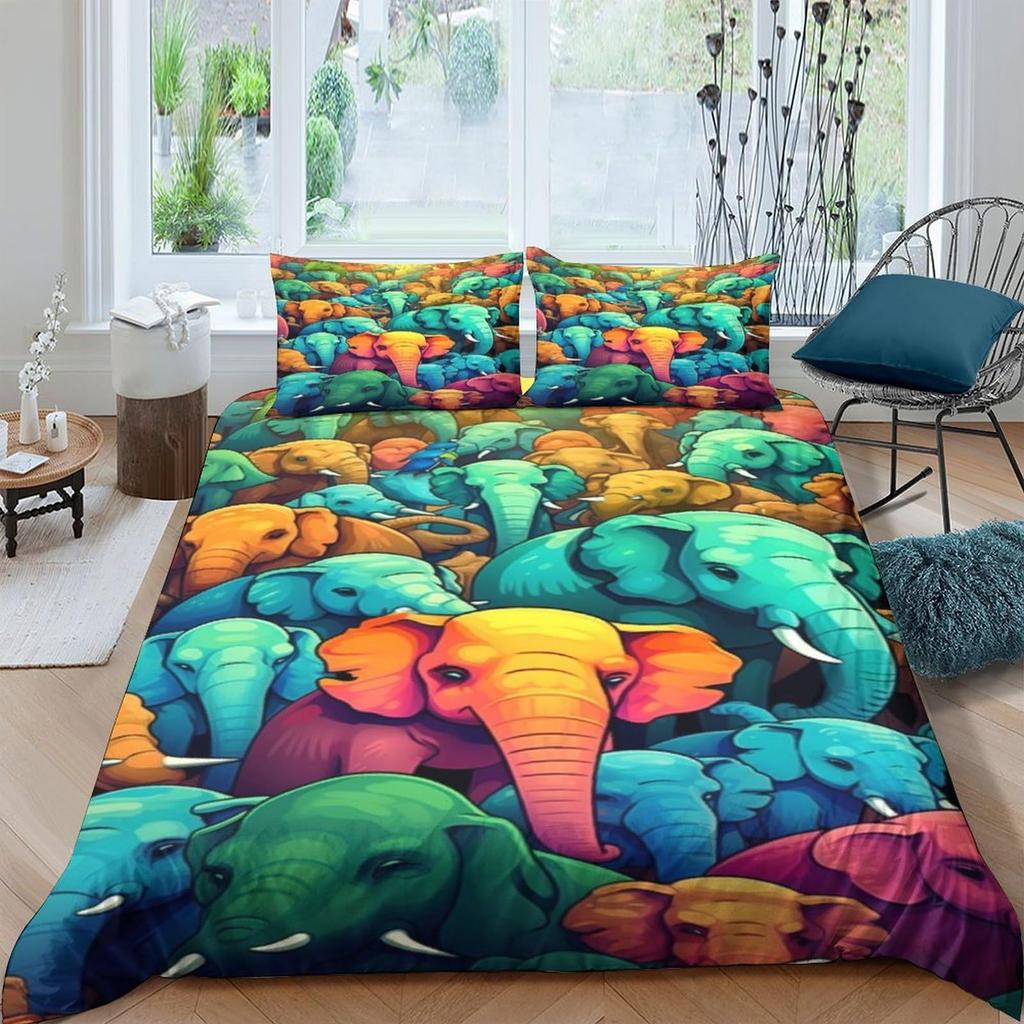 Color Elephant 3D Bedding Home Textiles Three-piece Set Bedding Duvet Cover
