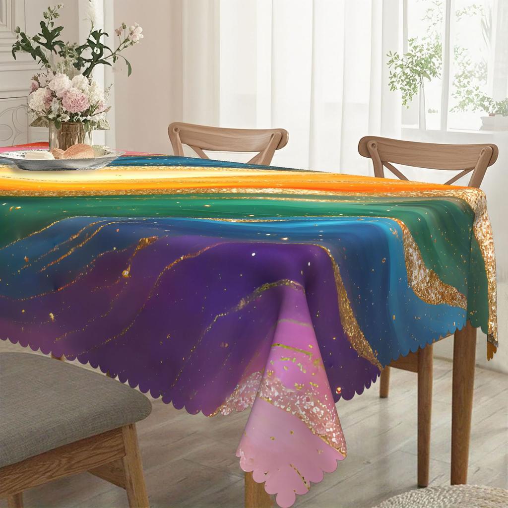 Round Table Cloth Gradual Change Color Gold Sequins Waterproof Oil-Proof Tablecloth Home Decoration Table Cloth