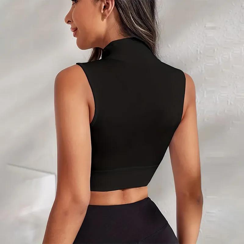Damen Nahtlose Sportweste mit Reißverschluss, Atmungsaktives Yoga-Tanktop für Laufen, Fitnessstudio, Dehnbares Crop-Workout-Top mit integierter Unterstützung