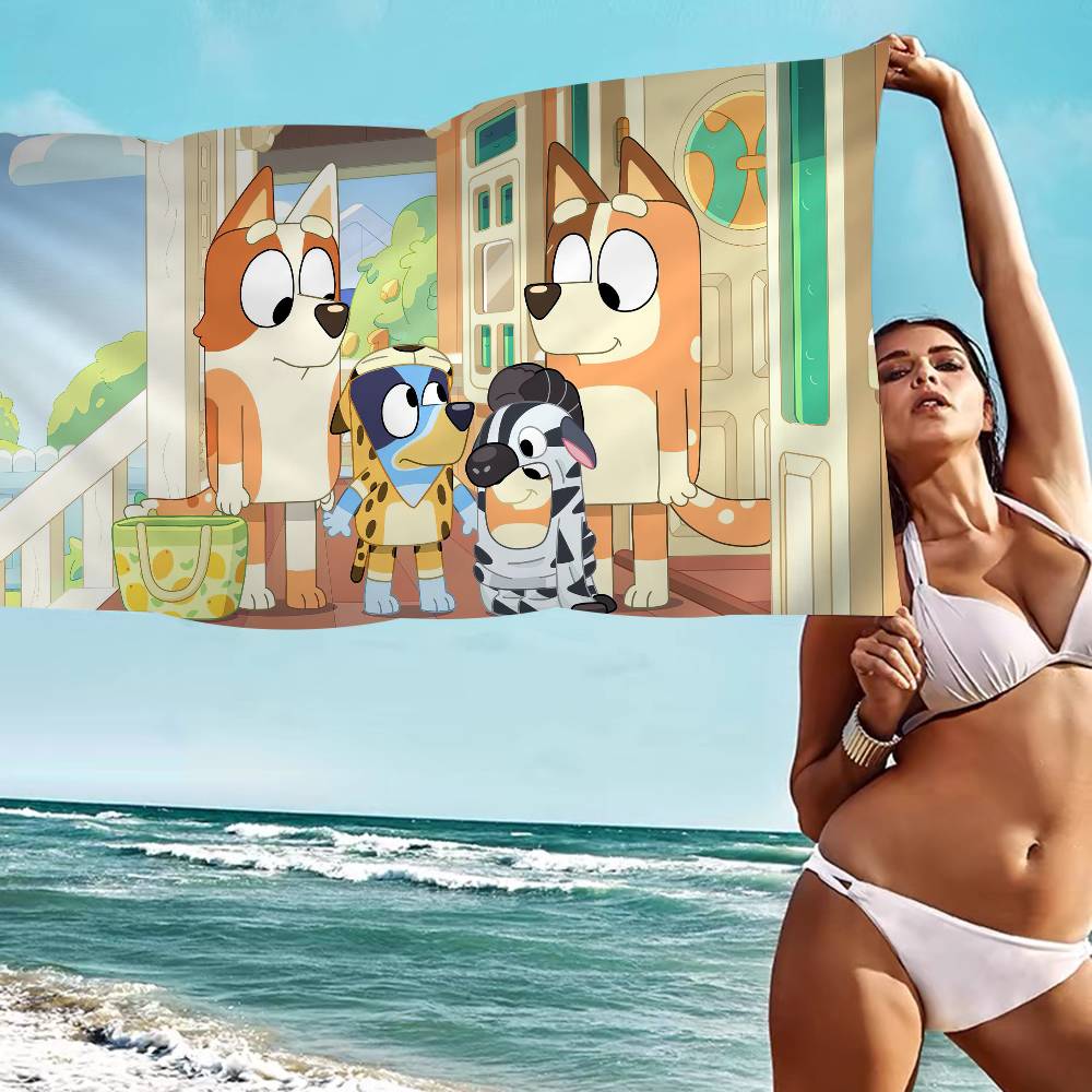 Cartoon B-Blueys Microfiber Blanket Quick Drying Beach Towels Oversized Printing Super Absorbent Pool Towel Blanket