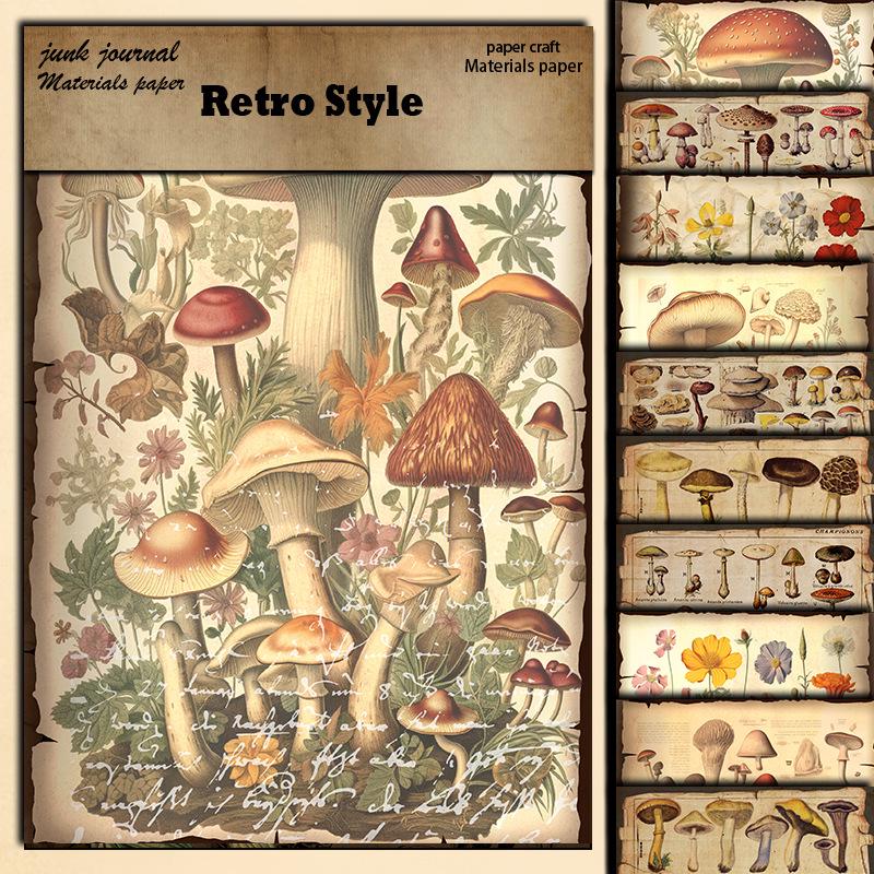 

Retro Distressed Mushroom Illustration Paper (14x20cm, 10 Sheets) for Journal Collage Decoration