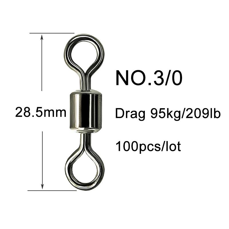 100pcs Fishing Swivel Solid Connector Ball Bearing Snap Lure Swivels Rolling Stainless Steel Beads Accessories