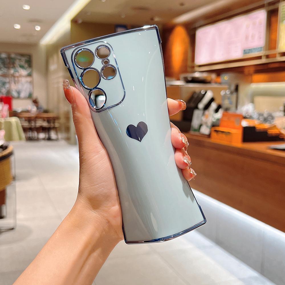 Soft Electroplated Love Heart Phone Case For Samsung S26 S25 S24 S23 S22 Ultra S21 Plus S20 FE A13 A53 Silicone Shockproof Cover