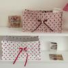 Large Polka Dot Quilted Rectangular Storage Basket With Nylon Material For Home Organization