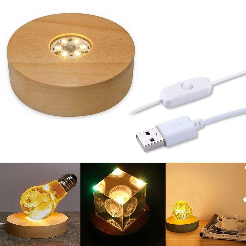 Wooden Wood Light Display LED Lighted Lighted Stand DIY LED Base Home Decor