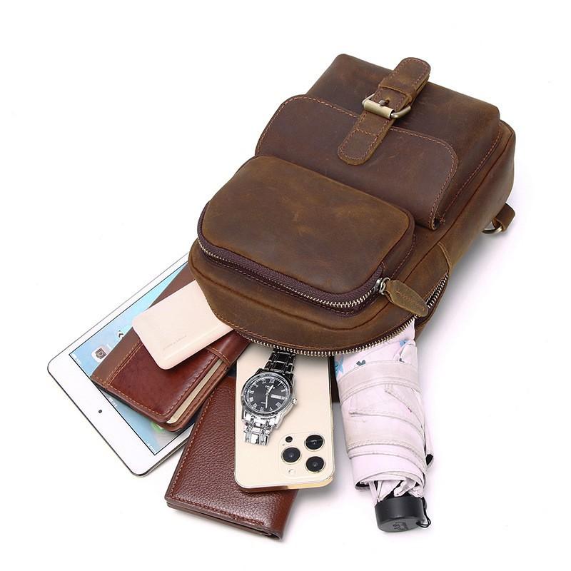 Crazy Horse Leather Chest Bag Men's Retro Crossbody New Top Layer Cowhide Front Shoulder