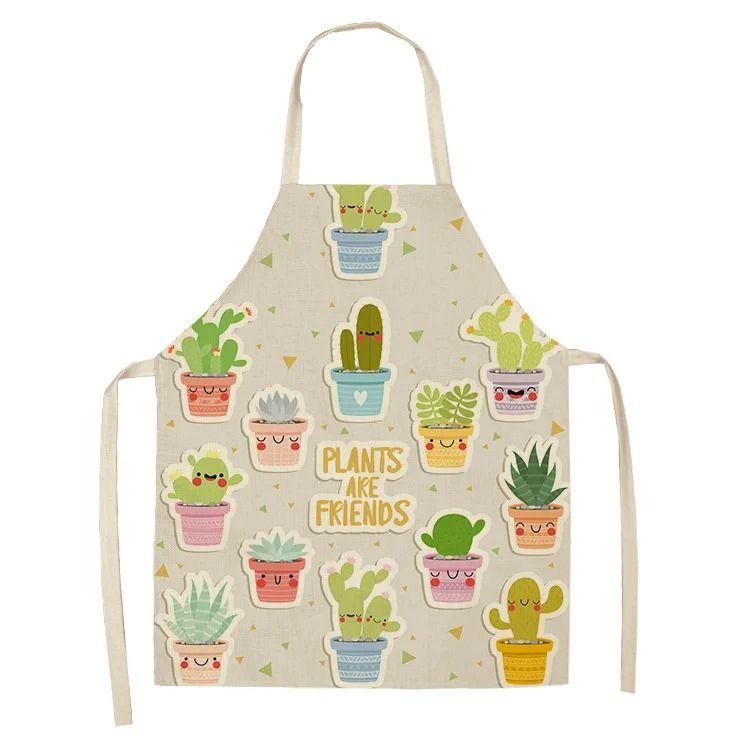 Cactus Plant Pattern Apron Adult Sleeveless Kitchen Cleaning Home Chef Baking Waist Bib