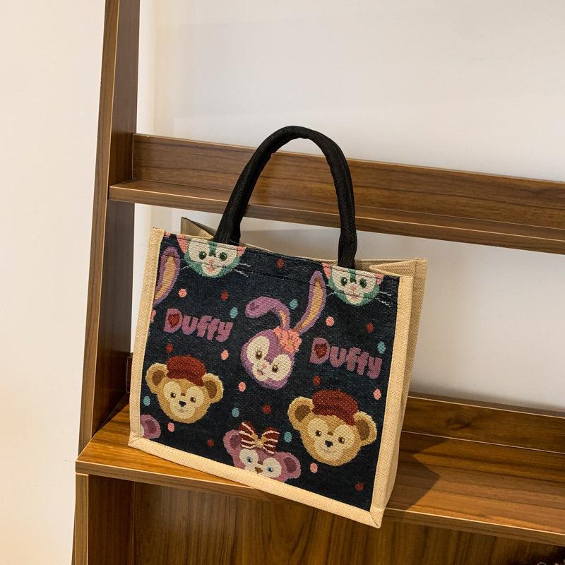 Fresh and Cute Printed Canvas Bag Student Shoulder Bag Linen Woven Large-capacity Tote Bag Women's Storage Bag