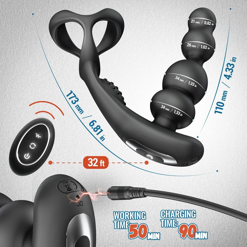 Wireless Control Vibrating Butt Plug Anal Vibrator 360 Rotate Anal Beads Male Prostate Massager Cock Trainer Sex Toys for Men 18