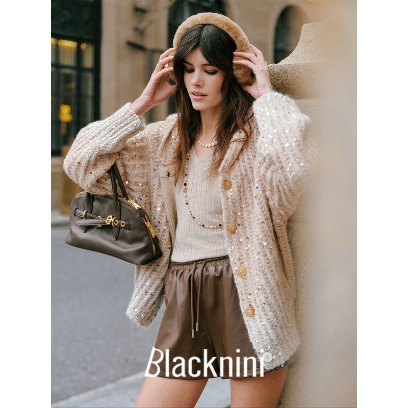 Blacknini Yin Huafu/"Gold Ingot" German Machine-Made Ingot Needle Mohair Wool Hooded Knit Cardigan