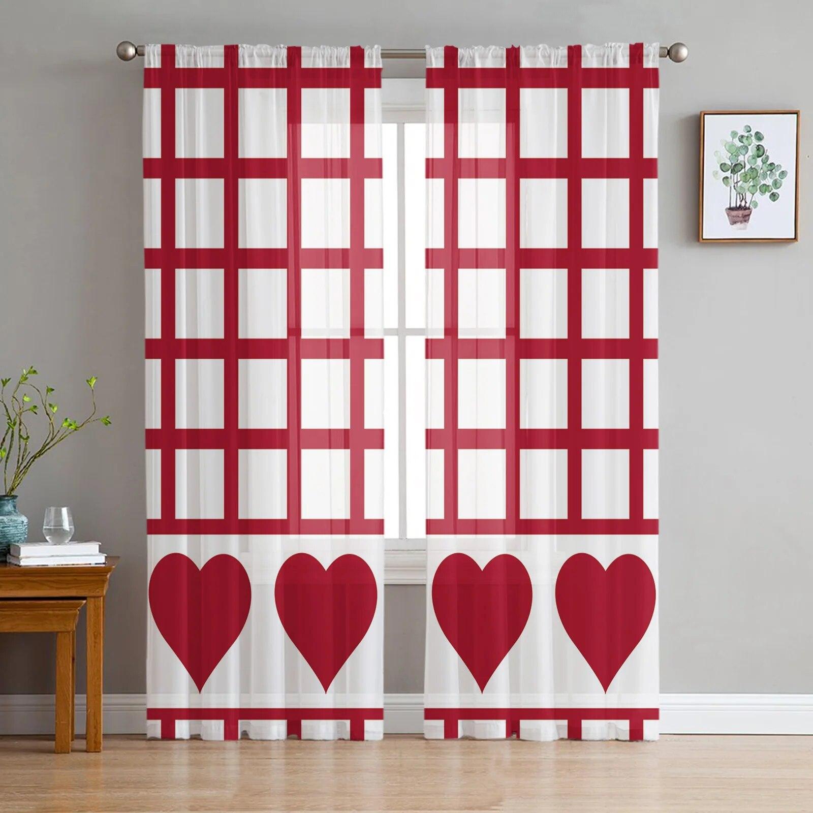 

Занавески на День святого Валентина, шифоновые прозрачные шторы в форме сердца для гостиной, украшения дома, оконная вуаль, тюлевые занавески, шторы 135W x 244H(cm)x2