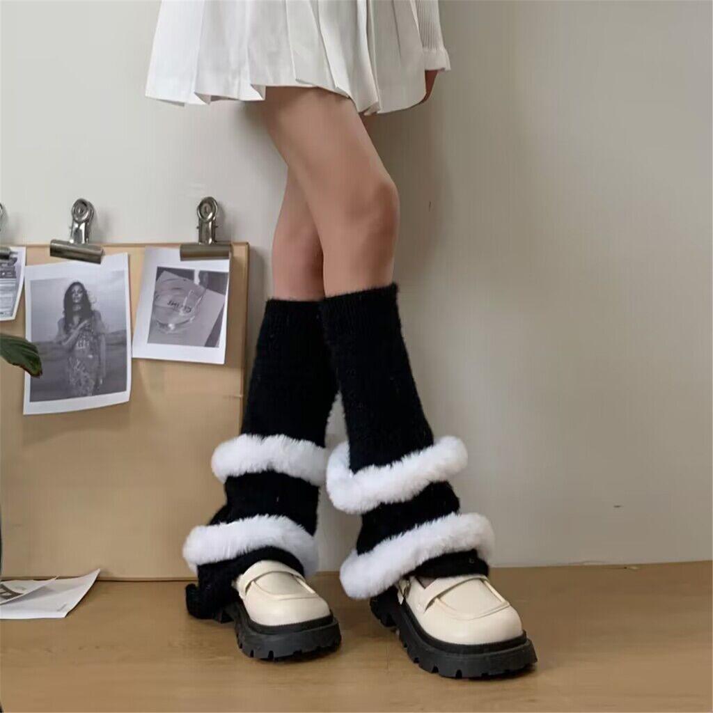 Girls Lolitas Leg Warmers Y2K Fuzzy Knitted Flared Leg Sleeves Goth Baggy Cuff Ankle Heap Socks JK Uniform Foot Cover