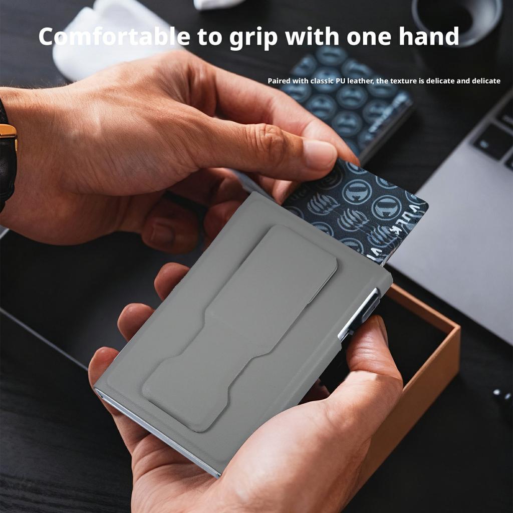 Magnetic Auto Pop-Up Card Holder for Cell Phones Back Kickstand RFID/NFC Blocking