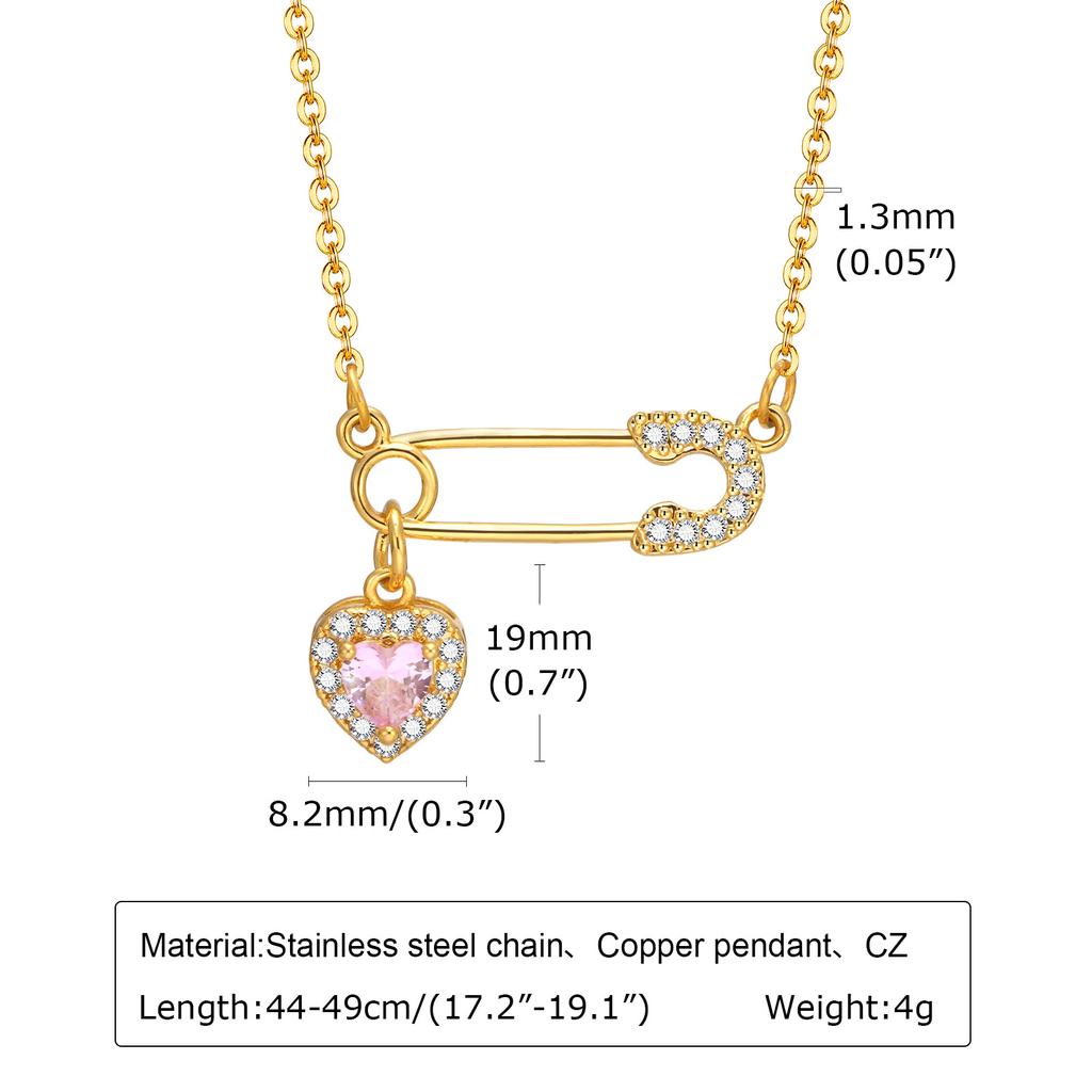 Fashion Stainless Steel Chain Heart Zircon Copper Pin Gold Necklace Ladies Nc-1650