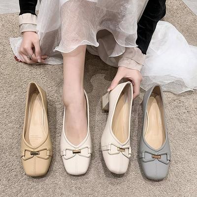 New Women's Shoes Square Head Light Mouth Metal Thick Heel Four Seasons Daily Work Comfortable High Heel Women's Single Shoes Batch