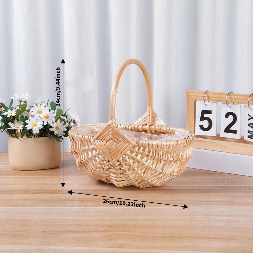 Vintage Rattan Woven Picnic Basket Hand-held Storage Basket With Handle Barbecue Accessories Wicker Woven Flower Basket