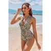 2025 Sexy Deep V European & American Print Tie-Up Halter Bikini Swimsuit
