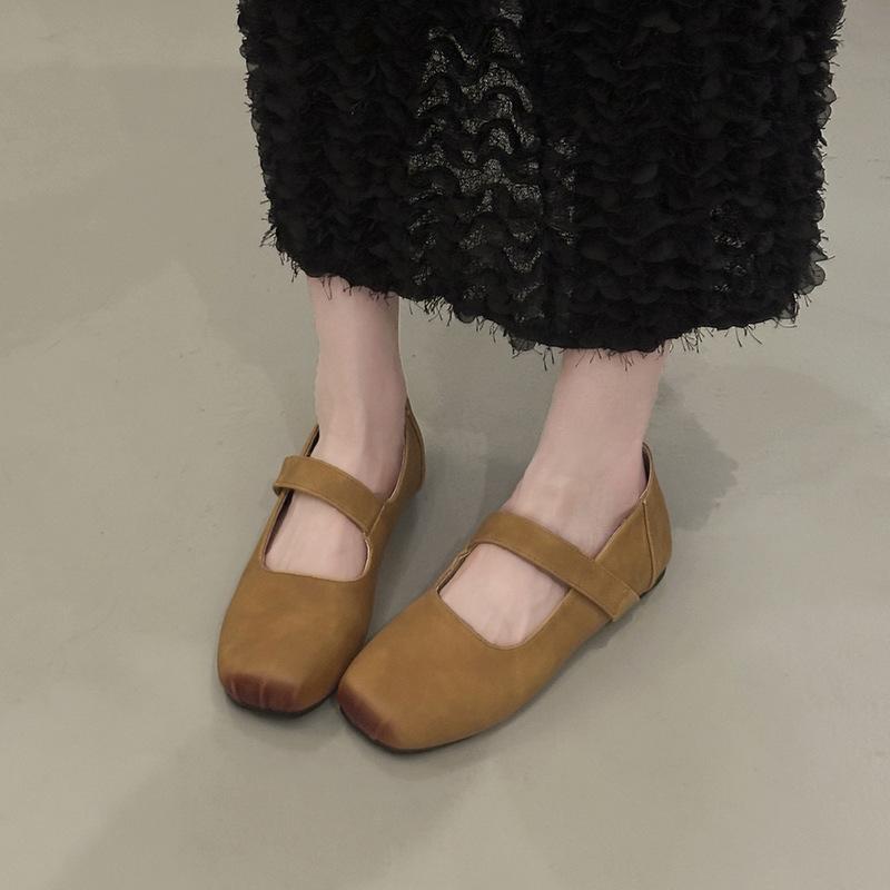 Square head retro ballet shoes female outer wear fairy style flat shoes 2025 new one-pedal Mary Jane shoes