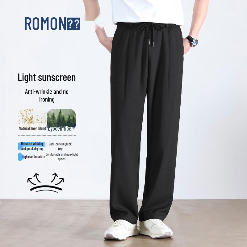 Romon Men's Lyocell Linen Ice Silk Straight Casual Pants