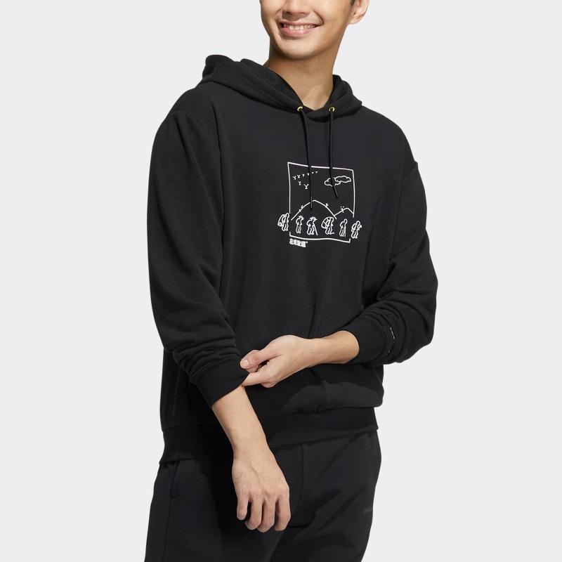adidas NEO Men's Black Multi-Color Print Crossover Casual Hooded Sweatshirt HT8815