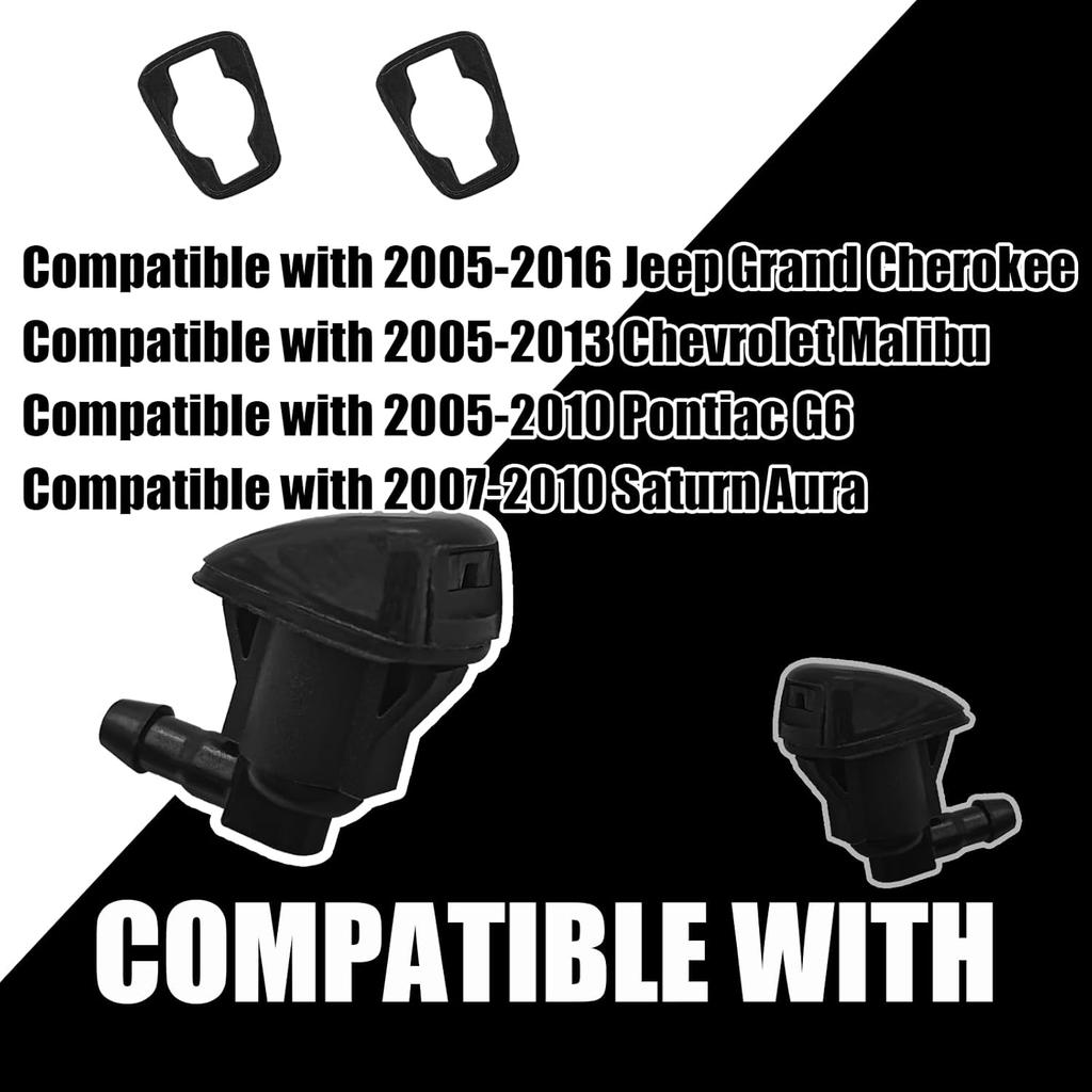 Front Windshield Washer Nozzles, OE 55372143AB, 68260443AA, Compatible with Pontiac G6, 05-16 Jeep Grand Cherokee, Saturn Aura, 05-13 Chevy Malibu