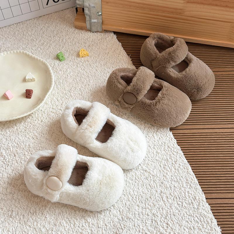 New Winter Cotton Shoes for Girls, Fleece-Lined and Thickened for Warmth, Children's Girls' Furry Shoes, Loafers for Outdoor Wear