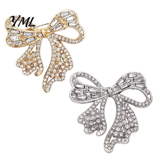 Golden Bowknot Brooch Sparkling Rhinestone Bow Brooch, Mini Shaped Lapel Alloy Pin Pin, Clothing Jewelry Accessory for Women Girls Bag Decoration