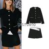 Round Neck Long Sleeve Trim Line Blazers 8667555 Contrast Color Waist Double Placket Culottes 1165223