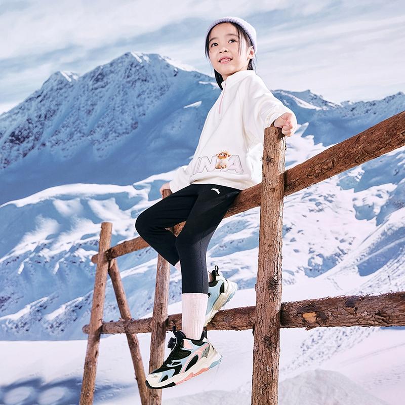 Anta Kids Trendy Fashion Fleece Lined Warm Durable Non-Slip Low Top Running Shoes Kids sneaker Black Pink A22449939-1