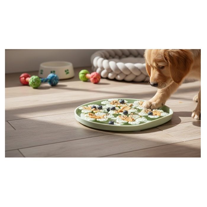 Tapis à lécher Fleur Rond 20 cm Vert