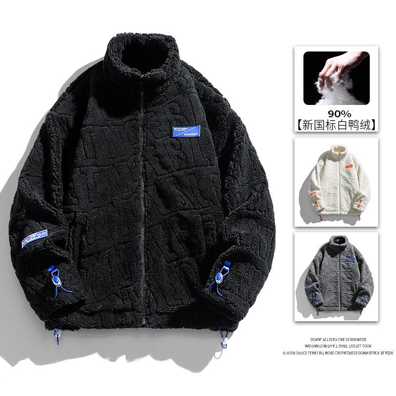 Men's down jacket winter new white duck down thickened sports loose lambswool couple stand-up collar jacket