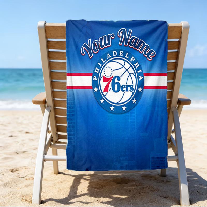 Custom Name Beach Towel 76ers Basketball Team Beach Towel, Soft Microfiber, Gift for Her/Him, Birthday, for Pool, Beach, Travel, Fan Gifts