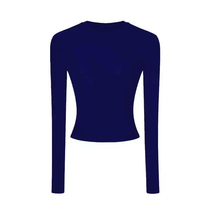 T-shirt da donna coreana aderente a maniche lunghe con vita stretta, strato interno di alta gamma, top corto per l'inizio dell'autunno