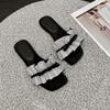 Fashion Flats Women Slippers Bow Crystal Sandals Pleated Beach Shoes Woman Summer 2025 New Open Toe Slingback Flip Flops Slides De Mujer