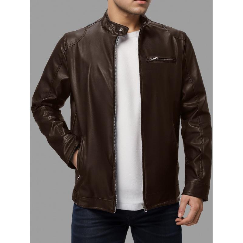 European and American men's high-end leather motorcycle leather jacket men's stand-up collar punk leather jacket men