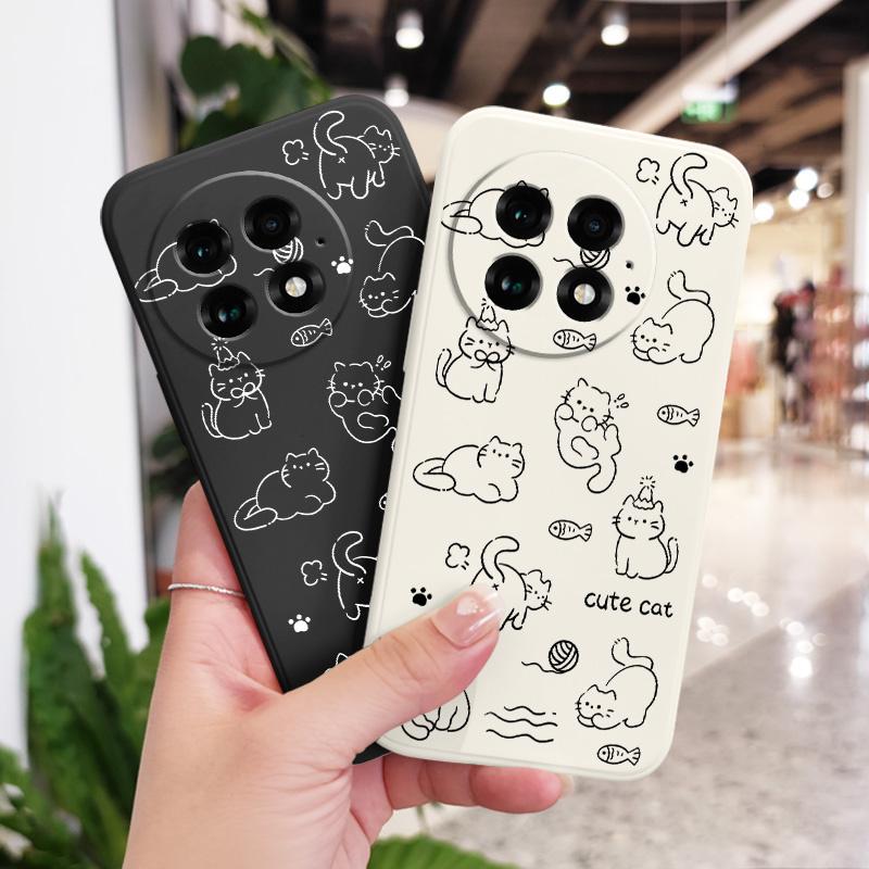 Play Simple Cat Phone Case For Oneplus 15 15R 13 13R 12 12R 11 11R 10 10R 10T 9R 9RT 9 8T 8 7 7T Pro Liquid Silicone Cover