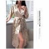 Women's Pajamas Sexy Imitation Silk Loose Household Clothes Ice Silk Cardigan Lace-up Bathrobe Pajamas for Women