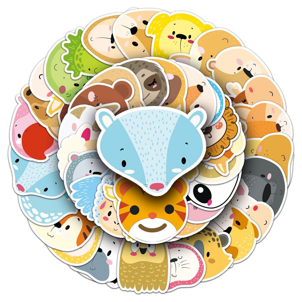 50 Waterproof Animal Face Stickers for Luggage, Scooters, Computers, and Tablets