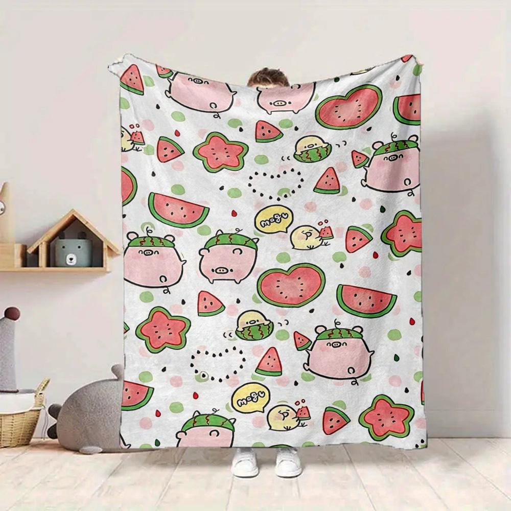 1pc Watermelon Pigs Lightweight Flannel Blanket, Comfortable and Warm Blanket, for Office and Camping Sofa Bed019
