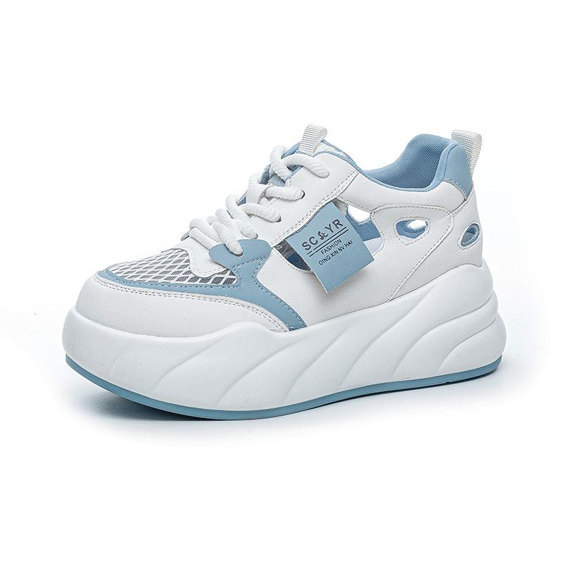 Thick-soled hollow white shoes women's 2025 summer mesh explosion casual fashion versatile hollow breathable heightening women's shoes