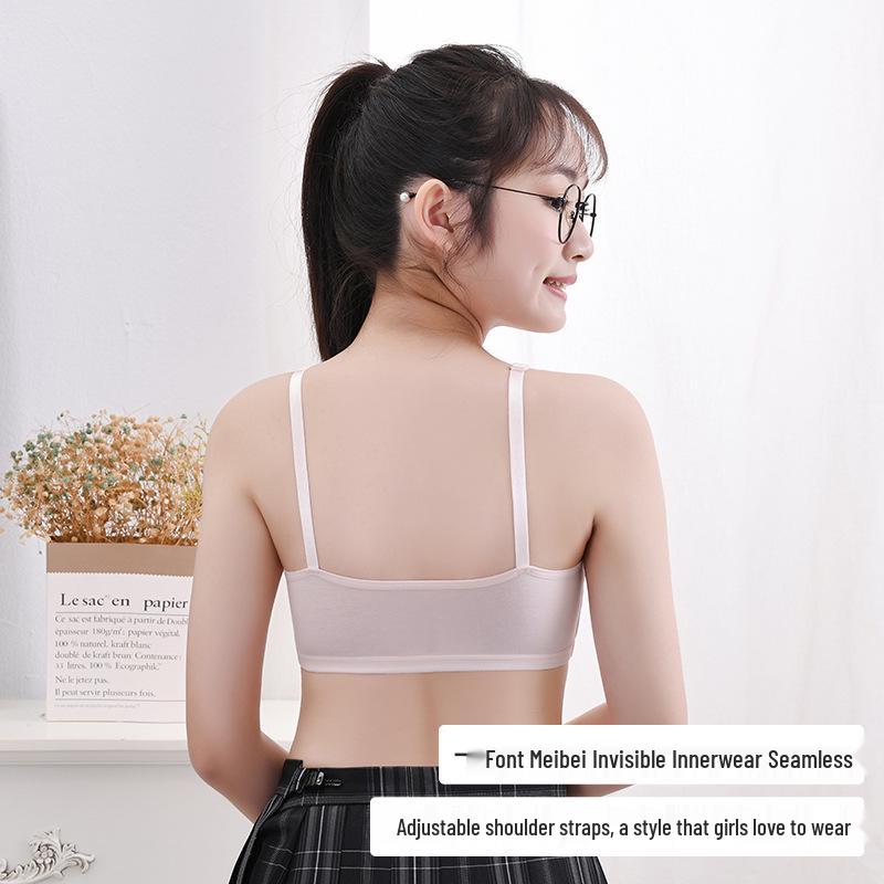 Costume Intero da Ragazza in Cotone con Fascia sul Petto, Senza Ferretto – Coppe Fisse, Anti-sporgenza per Studentesse delle Scuole Medie e Superiori.