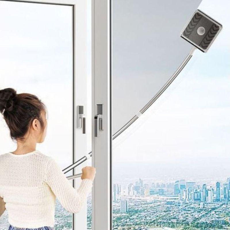 Stainless Steel and PP Windows Cleaning Tool Gray Stretchable High-rise Window Cleaner Flexible Cleaning Arc Rod