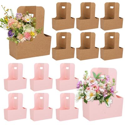 10pcs Kraft Paper Flower Bouquet Bags Portable Drink Coffee Take Out Holders Wedding Birthday Party Christmas Gift Packing Box