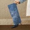 Women's High-heeled Medium Boots Autumn and Winter New European and American Style Pointed-toed Thin-heeled Large-size Cowboy Pipe Boots