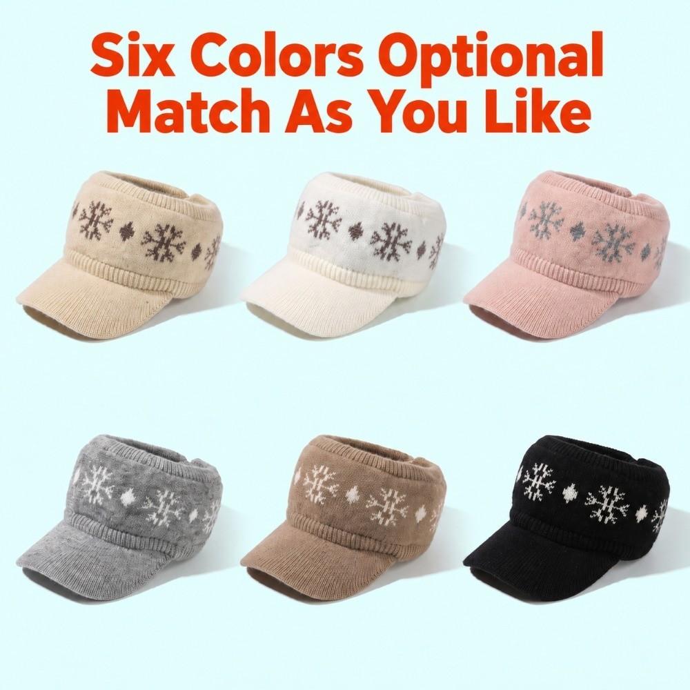 Snowflake Jacquard Empty Top Hat Thickened Beanie Hat Versatile Baseball Cap Cold Weather