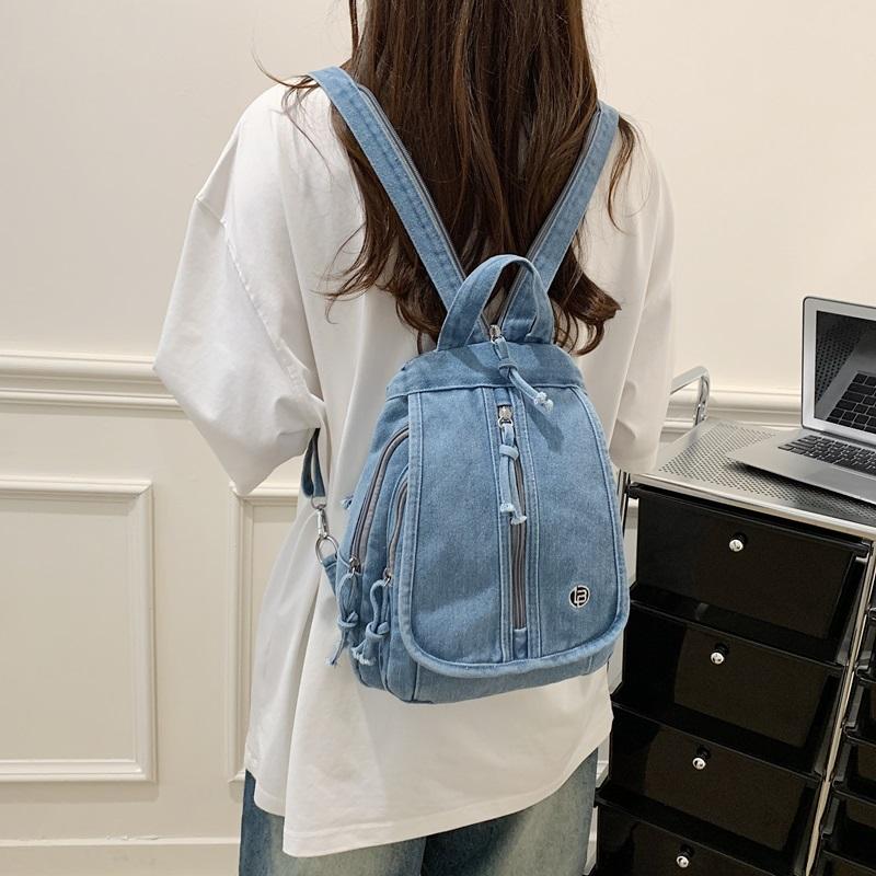 Vintage Solid Color Denim Backpack Large Capacity Multifunctional Chest Bag