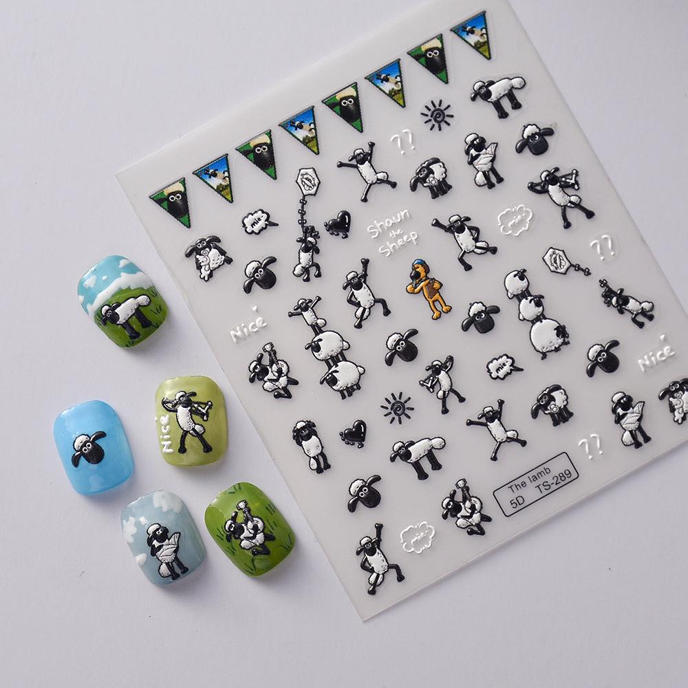 Japanese Anime Black & White Little Sheep 5D Nail Art Stickers - DIY Thin & Tough Self-Adhesive Animal Series