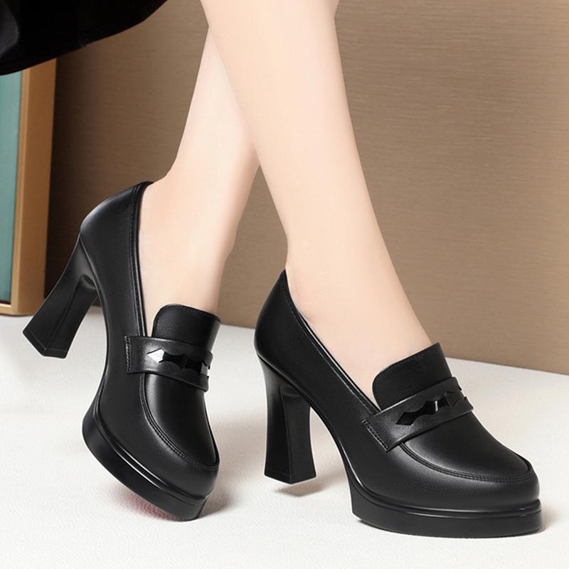 

Cheongsam Shoes High Heels Work Shoes Women s Black Loafer Catwalk Women s Leather Shoes Single Shoes Temperament Dancing Shoes 34